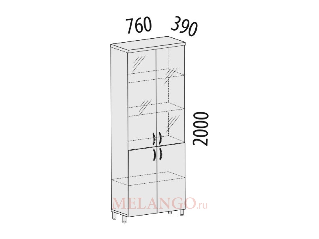 Шкаф книжный 5 секций 760х390х2000